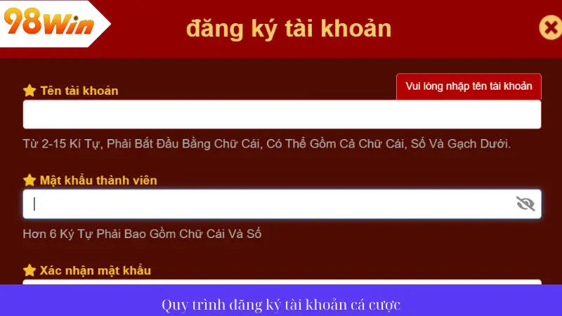 Quá trình đăng ký tài khoản